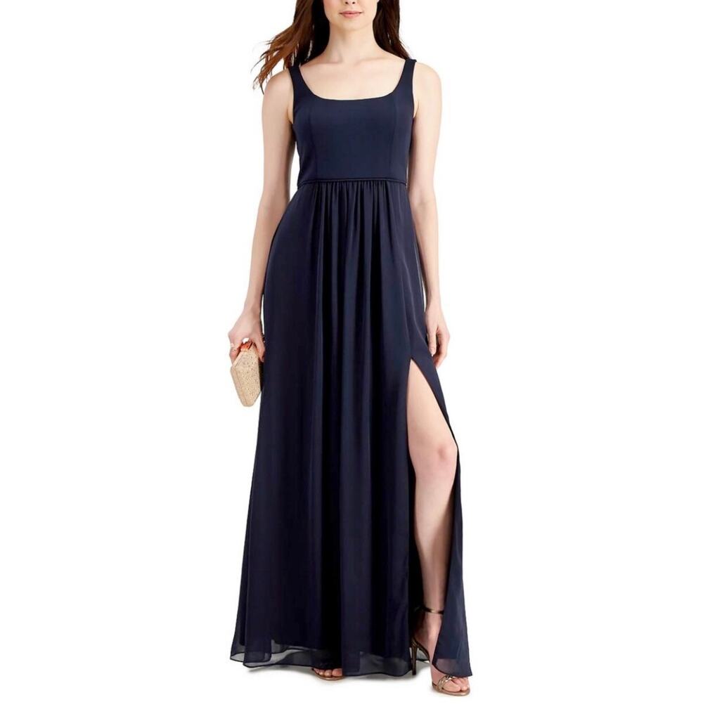 Adrianna Papell Blue Evening Gown Chiffon Sleeveless Formal A-Line Dress Size 4